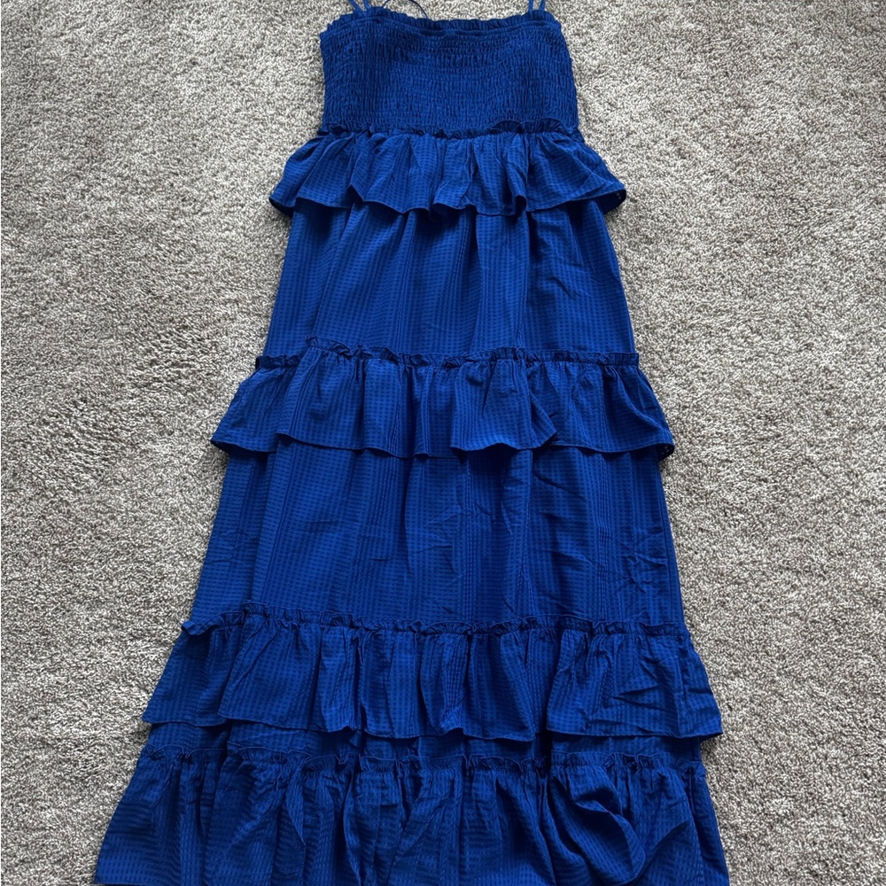 Women’s Blue Smocked Tiered Maxi Dress Spaghetti Strap Spring Size Medium NWT - Picture 11 of 11